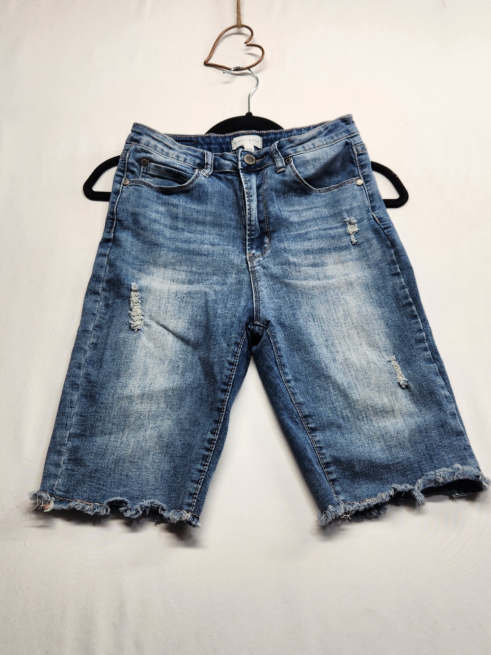 ⭐️Kendall & Kylie Distressed Denim Bermuda Shorts Size 7/28 Frayed Hem